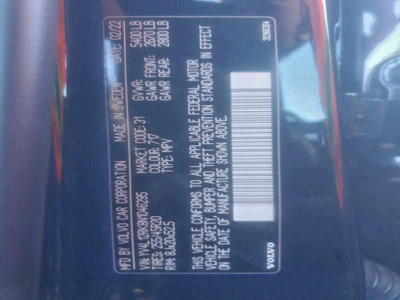 VOLVO XC60 B5 MO 2022 VIN YV4L12RK8N1046295