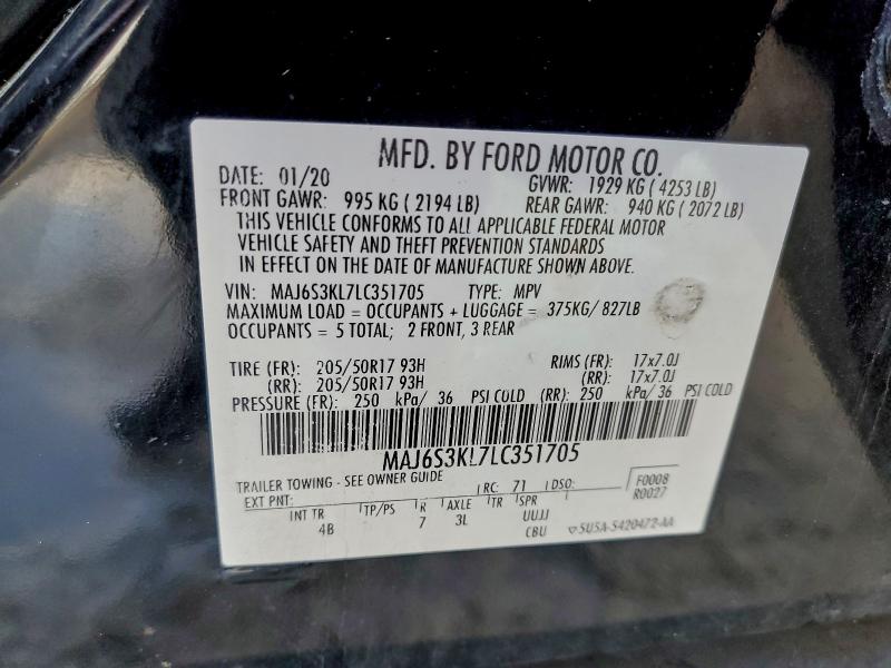 FORD ECOSPORT 2020 VIN MAJ6S3KL7LC351705