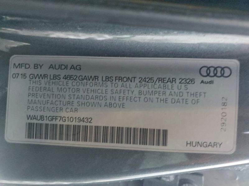 AUDI S3 2016 VIN WAUB1GFF7G1019432
