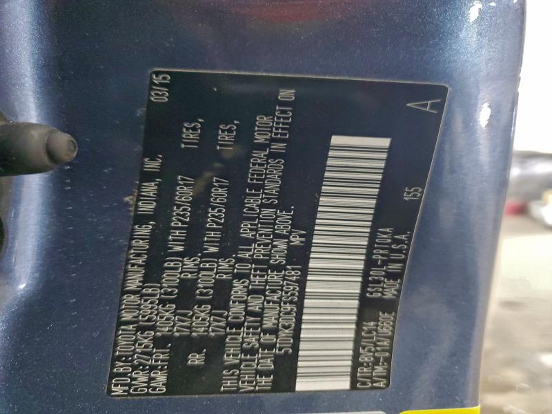 TOYOTA All Models 2015 VIN 5TDYK3DC9FS597481