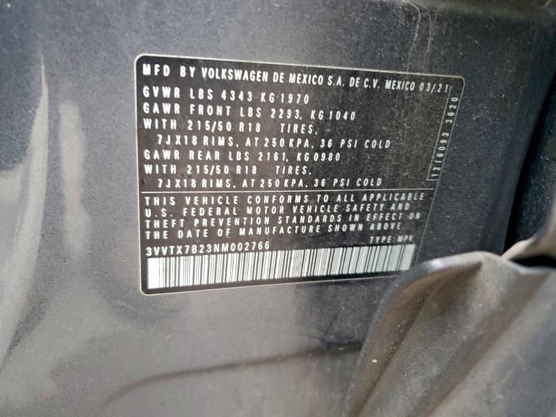 VOLKSWAGEN TAOS SE 2022 VIN 3VVTX7B23NM002766