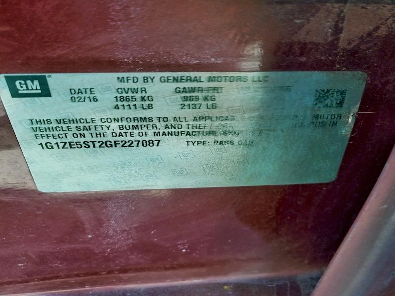 CHEVROLET MALIBU 2016 VIN 1G1ZE5ST2GF227087