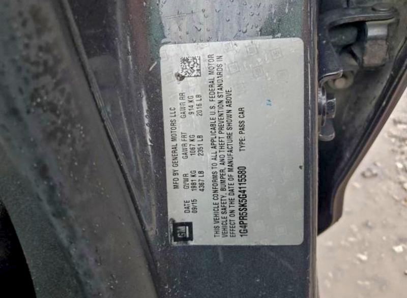 BUICK VERANO 2016 VIN 1G4PR5SK5G4115580