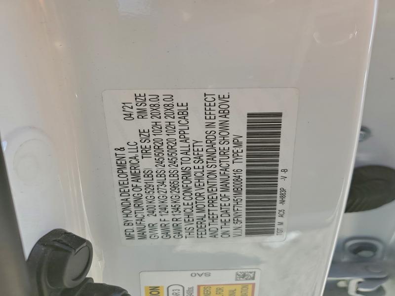 HONDA PASSPORT 2021 VIN 5FNYF7H51MB008416