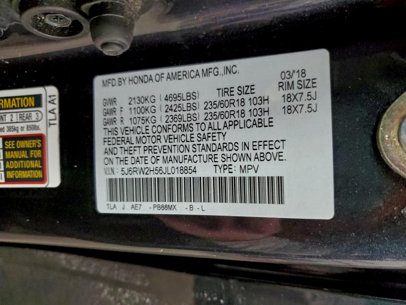 HONDA CRV 2018 VIN 5J6RW2H56JL018854