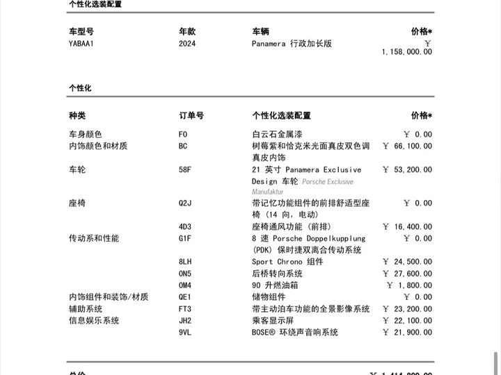 Porsche Panamera 2024 2024款 Panamera 行政加长版 2.9T