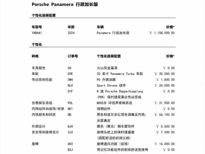 Porsche Panamera 2024 2024款 Panamera 行政加长版 2.9T